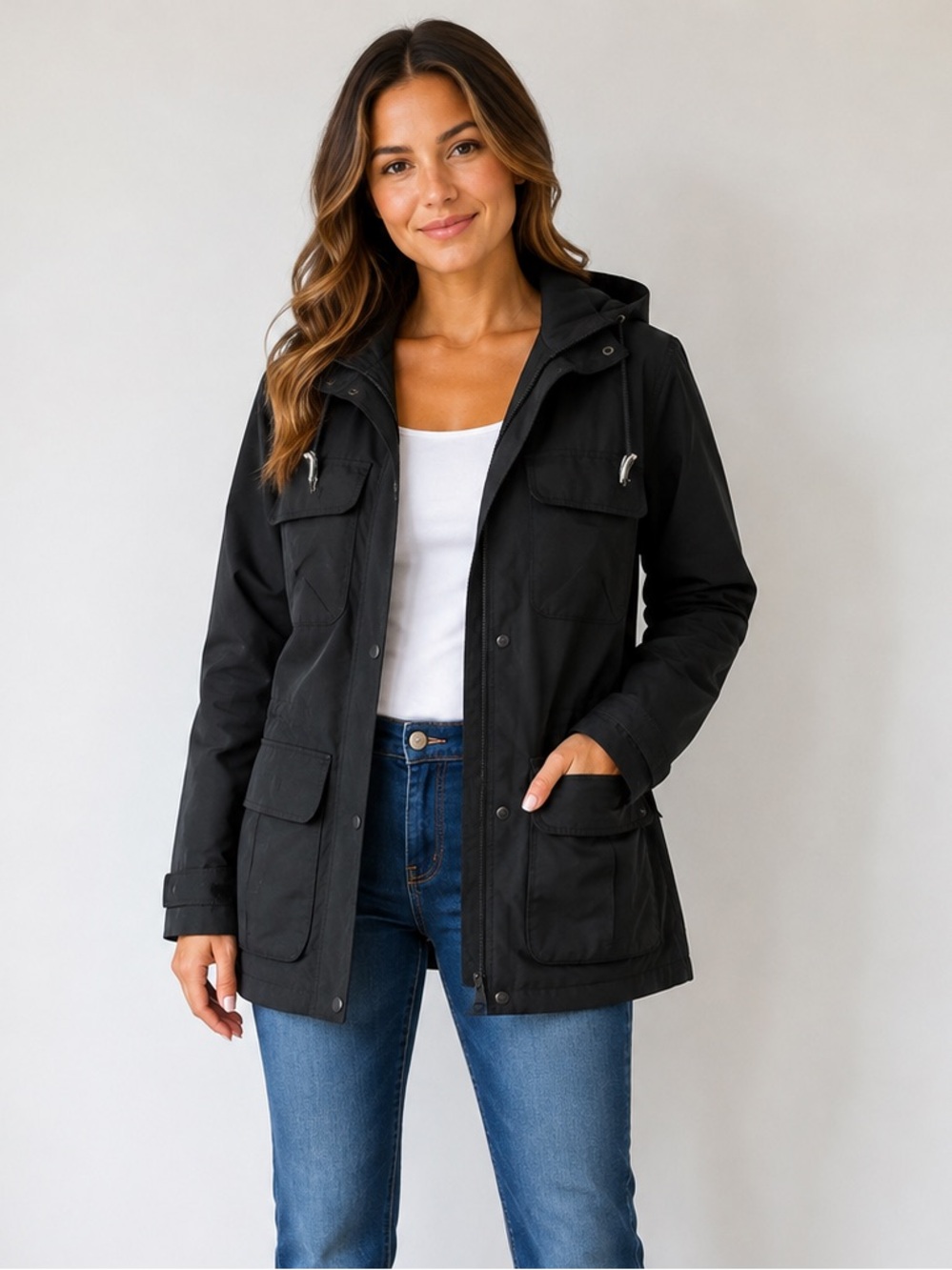Uniqlo Black Hooded Utility Jacket for Women